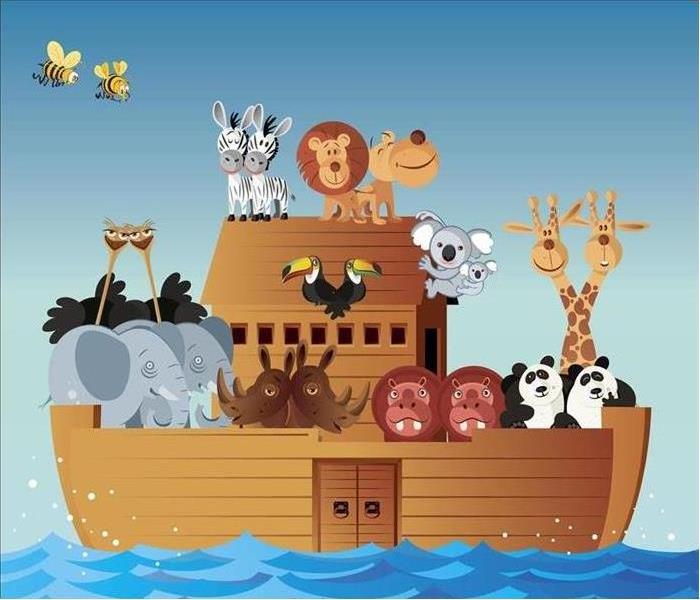 Cartoon of sets of animals on a boat